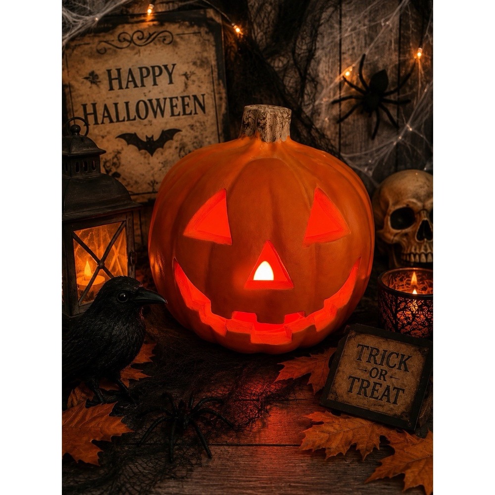 Vintage Jack-O-Lantern 1998 Paper Magic Group Light Up Pumpkin 9" Foam Mold Deco
